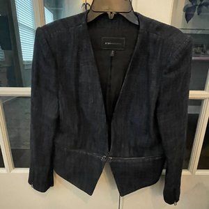 BCBG Maxazria women's navy linen/cotton tweed jacket with zipper detail size L